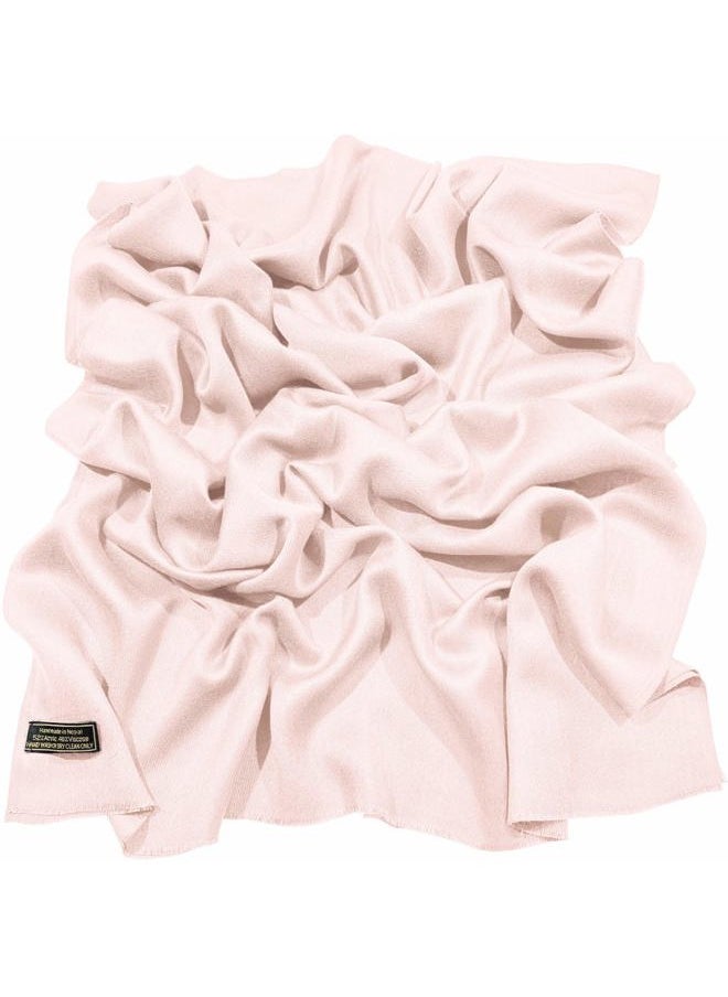 CJ Apparel - Light Pink Baby Pink Solid Color Fringe Design Nepalese Shawl Scarf Wrap Stole Throw Head Wrap Pashmina Hand Made in Nepal NEW - Image 1