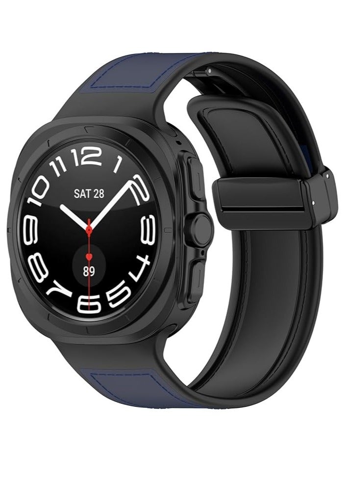 Watch Band Compatible with Samsung Galaxy Watch 7 Ultra Band, Leather Hybrid Silicone Sweatproof Wristband Strap for Galaxy Watch 7 Ultra  Women Men Magnetic Buckle Band - Image 1