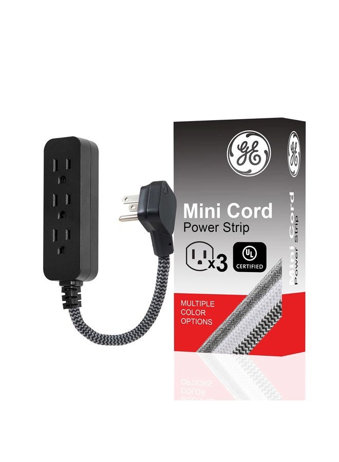 GE Designer Extension Cord With Surge Protection, Braided Power Cord, 8 ft, 3 Grounded Outlets, Flat Plug, Premium, Black/Grey, 41282 - Image 1
