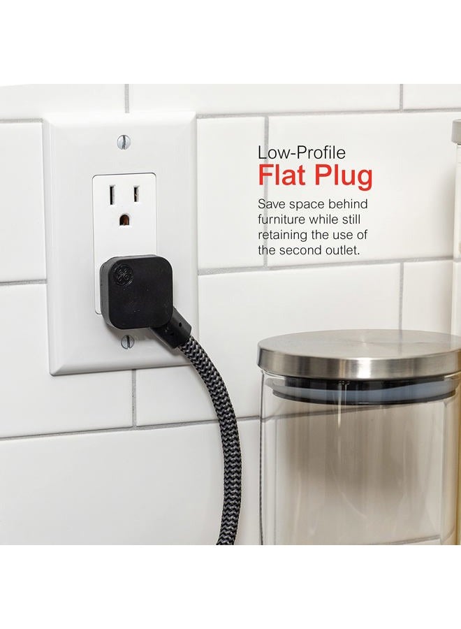 GE Designer Extension Cord With Surge Protection, Braided Power Cord, 8 ft, 3 Grounded Outlets, Flat Plug, Premium, Black/Grey, 41282 - Image 4