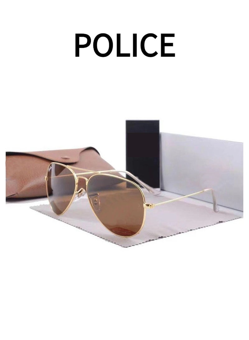 Police RB Men's Cycling Sunglasses Fashion Pilot Sunglasses Gold Framed with Brown UV Lenses - Image 1
