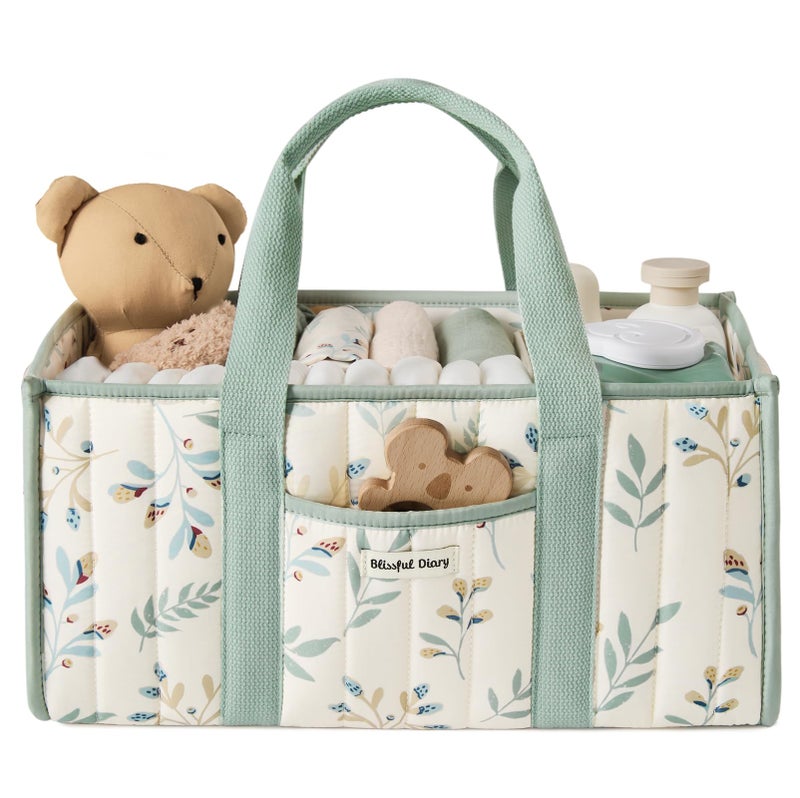 Blissful Diary Leaf Diaper Caddy Organizer Stylish Nursery Storage Basket Gift for Baby Shower Newborn Essentials Sage Leaf - Image 2