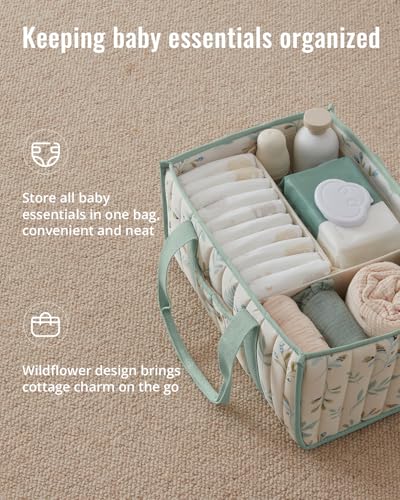 Blissful Diary Leaf Diaper Caddy Organizer Stylish Nursery Storage Basket Gift for Baby Shower Newborn Essentials Sage Leaf - Image 3