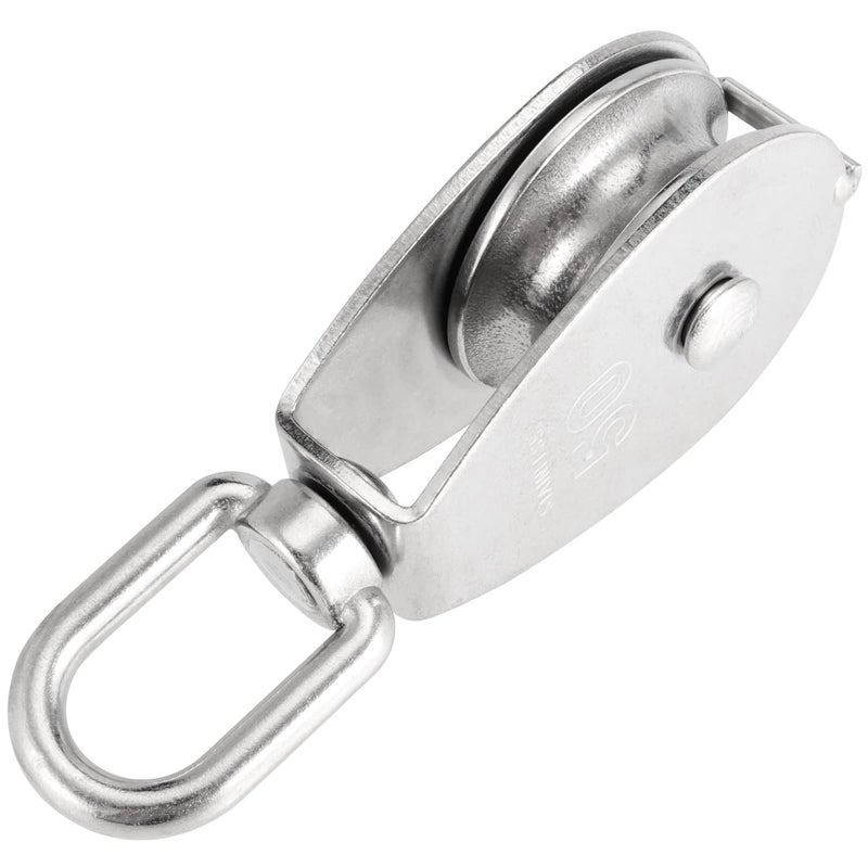 PINGEUI 6 Pack M50 Single Pulley Block, 304 Stainless Steel Lifting Wire Crane Pulley Roller, Heavy Duty Silver Swivel Hook Single Pulley Block for 0.5 in Wire Rope, Loading 880 Lbs - Image 4