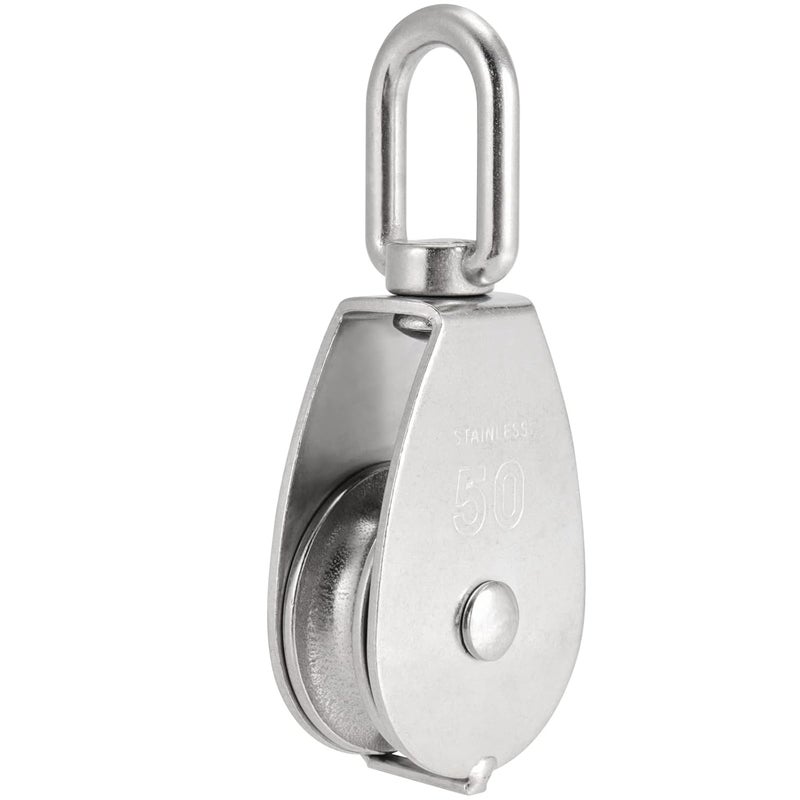 PINGEUI 6 Pack M50 Single Pulley Block, 304 Stainless Steel Lifting Wire Crane Pulley Roller, Heavy Duty Silver Swivel Hook Single Pulley Block for 0.5 in Wire Rope, Loading 880 Lbs - Image 3