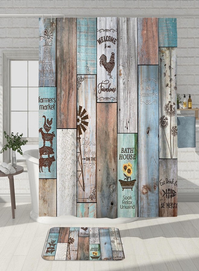 Witzest 3Pcs Farmhouse Bathroom Sets with Shower Curtain and Rugs, 72'' Shower Curtain and Two Non-Slip Washable Bath Mats (15.7''x23.6''&19.7''x31.5''), Rustic Bathroom Decor - Image 3