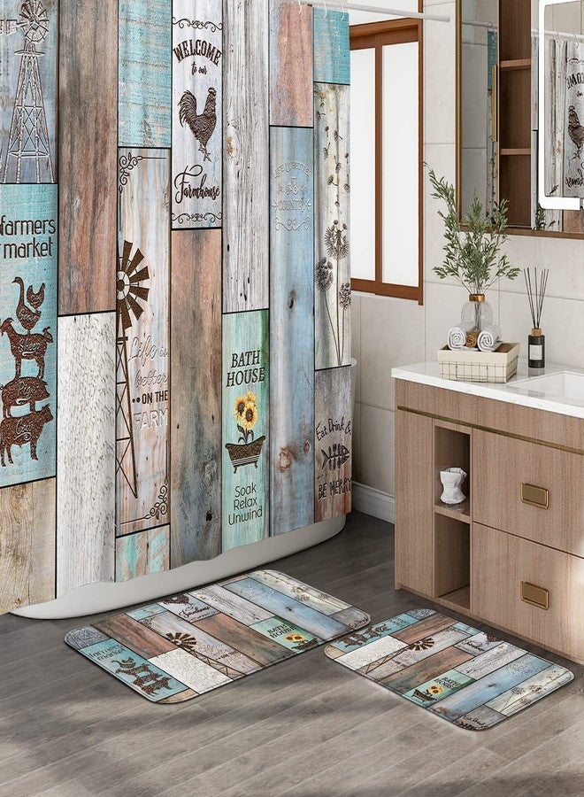 Witzest 3Pcs Farmhouse Bathroom Sets with Shower Curtain and Rugs, 72'' Shower Curtain and Two Non-Slip Washable Bath Mats (15.7''x23.6''&19.7''x31.5''), Rustic Bathroom Decor - Image 1