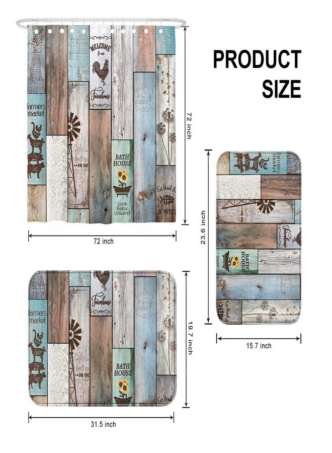Witzest 3Pcs Farmhouse Bathroom Sets with Shower Curtain and Rugs, 72'' Shower Curtain and Two Non-Slip Washable Bath Mats (15.7''x23.6''&19.7''x31.5''), Rustic Bathroom Decor - Image 4