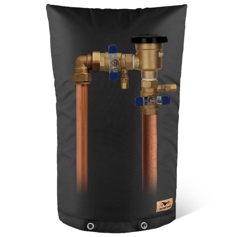DEMEDO Backflow Preventer Insulation Cover - Water Pipe Insulation Sprinkler Cover for Outside - Insulated Backflow Cover Pouch for Irrigation Back Flow Valve in Winter or Sun Exposure (14"W x 26"H, BLACK) - Image 1