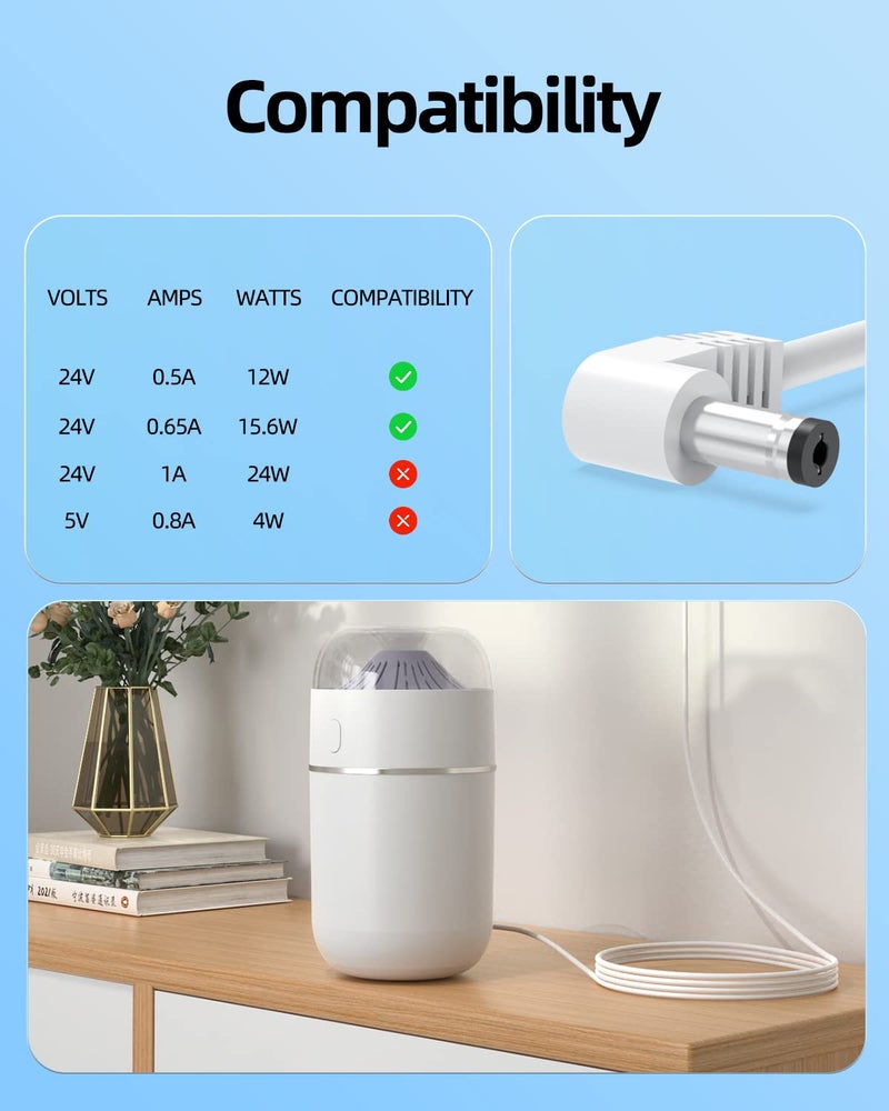 Superer سلك طاقة 24 فولت مناسب لموزع الزيوت الأساسية وموزع الرائحة ومكيف الهواء Young Living و doTERRA و InnoGear والعلاج بالروائح و ASAKUKI شاحن بديل مزود بمحول (معتمد من UL) - Image 3