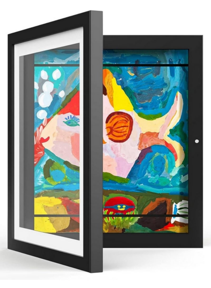 A4 Wooden Kids Art Frame Magnetic Changeable Children Drawing Display Frames for Walls DIY Picture Poster Flap Storage Rack Home Decor Exhibition of Paintings and Pictures Decoration  - Image 1