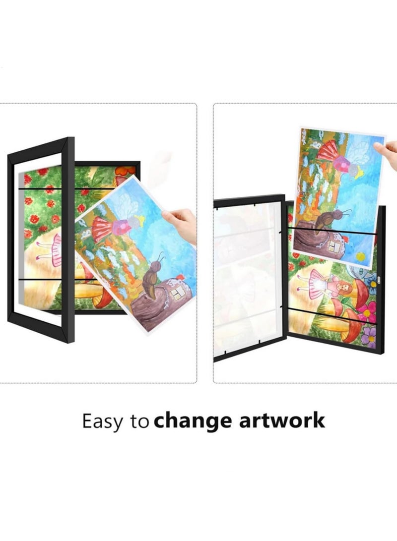 A4 Wooden Kids Art Frame Magnetic Changeable Children Drawing Display Frames for Walls DIY Picture Poster Flap Storage Rack Home Decor Exhibition of Paintings and Pictures Decoration  - Image 2