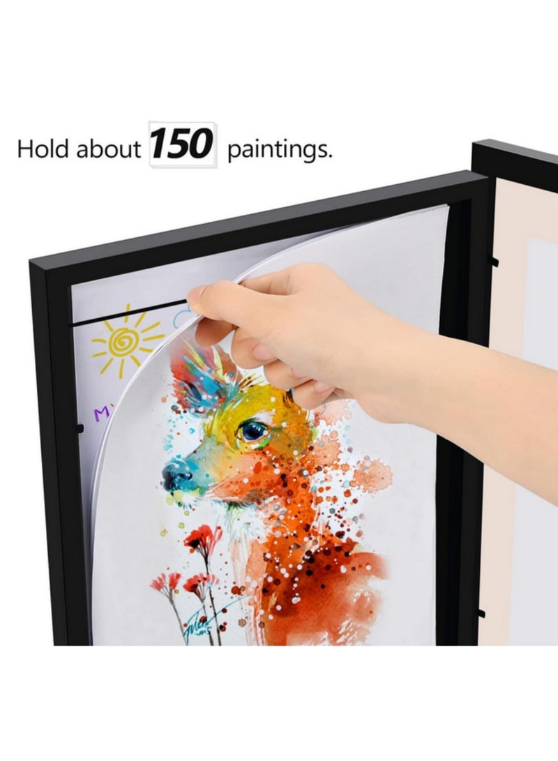 A4 Wooden Kids Art Frame Magnetic Changeable Children Drawing Display Frames for Walls DIY Picture Poster Flap Storage Rack Home Decor Exhibition of Paintings and Pictures Decoration  - Image 3