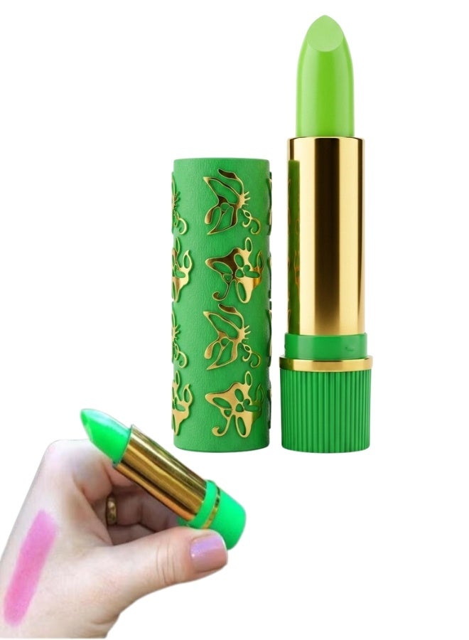 pH-Activated Color Changing Lipstick, Long-Lasting Waterproof Lip Tint with Aloe Vera & Vitamin E, Green to Pink, 3.5 g - Image 1