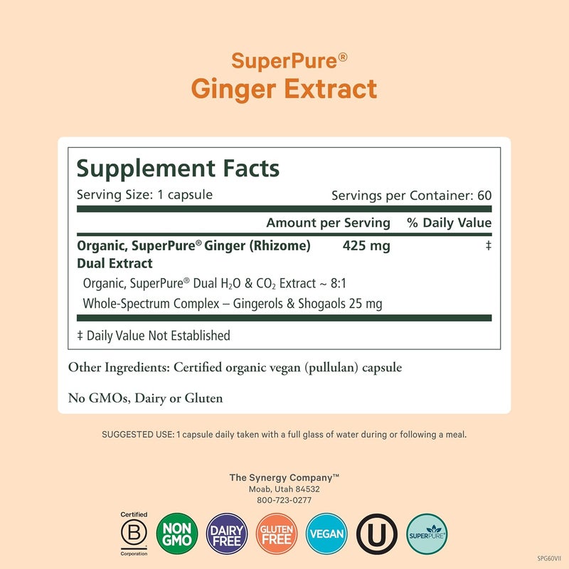 PURE SYNERGY SuperPure Ginger Extract Ginger Root Extract Capsules Organic Ginger Powder Digestion Supplement for Stomach and Joint Support 60 Capsules - Image 2