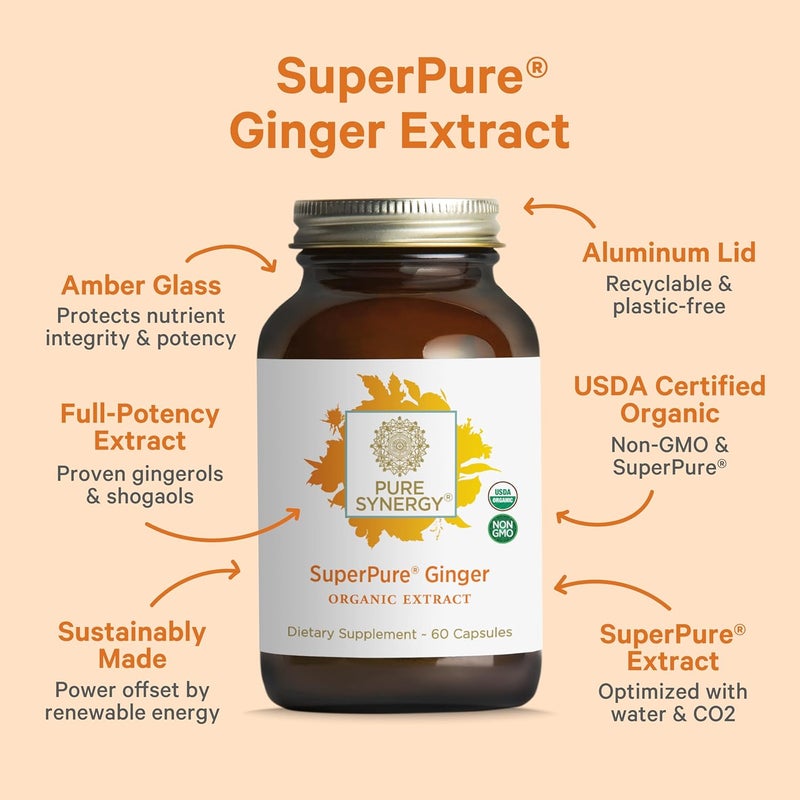 PURE SYNERGY SuperPure Ginger Extract Ginger Root Extract Capsules Organic Ginger Powder Digestion Supplement for Stomach and Joint Support 60 Capsules - Image 3