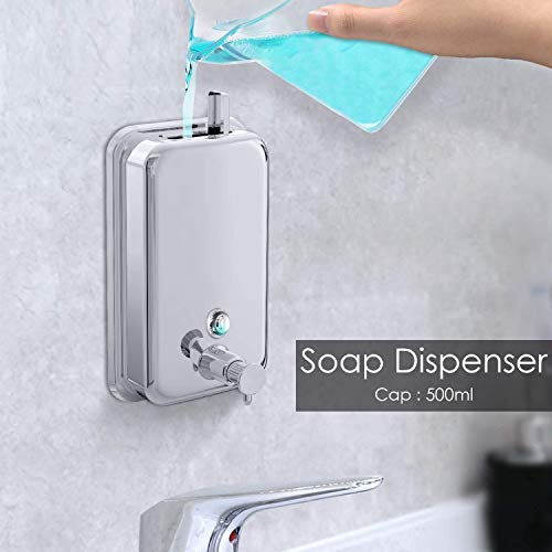 Puffin Stainless Steel Wall Mount Liquid soap Dispenser - 500ml - Image 2