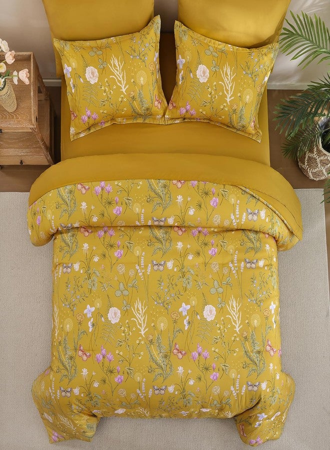 Yiran King Size Comforter Set, 7 Pieces Yellow Floral Soft Bedding Sets, King Bed in a Bag Botanical Flowers All Season Comforter, Sheets, Pillowcases & Shams - Image 5