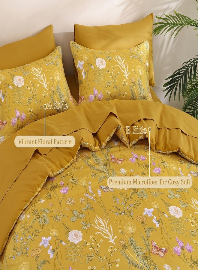 Yiran King Size Comforter Set, 7 Pieces Yellow Floral Soft Bedding Sets, King Bed in a Bag Botanical Flowers All Season Comforter, Sheets, Pillowcases & Shams - Image 3