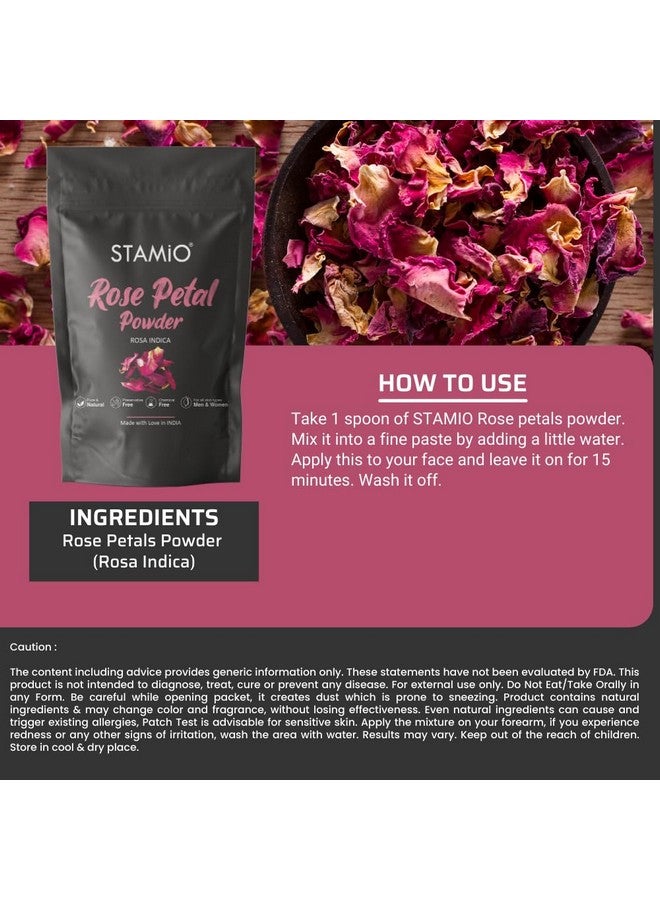 STAMIO Rose Petals Powder 250 Gm For Face Pack Skin Care Mask Diy Sun Dried Gulab Patti Pure Natural Rosa Indica All Skin Types Men & Women In Pouch 8.82 Oz - Image 3