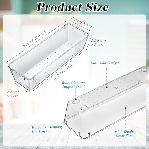 Maitys 12 Pcs Clear Drawer Organizer 9 x 3 x 2 Inches Plastic Rectangle Trays Makeup Vanity Storage Bins and Kitchen Drawers Dividers for Office Desk Silverware Kitchen UtensilsClear - Image 3