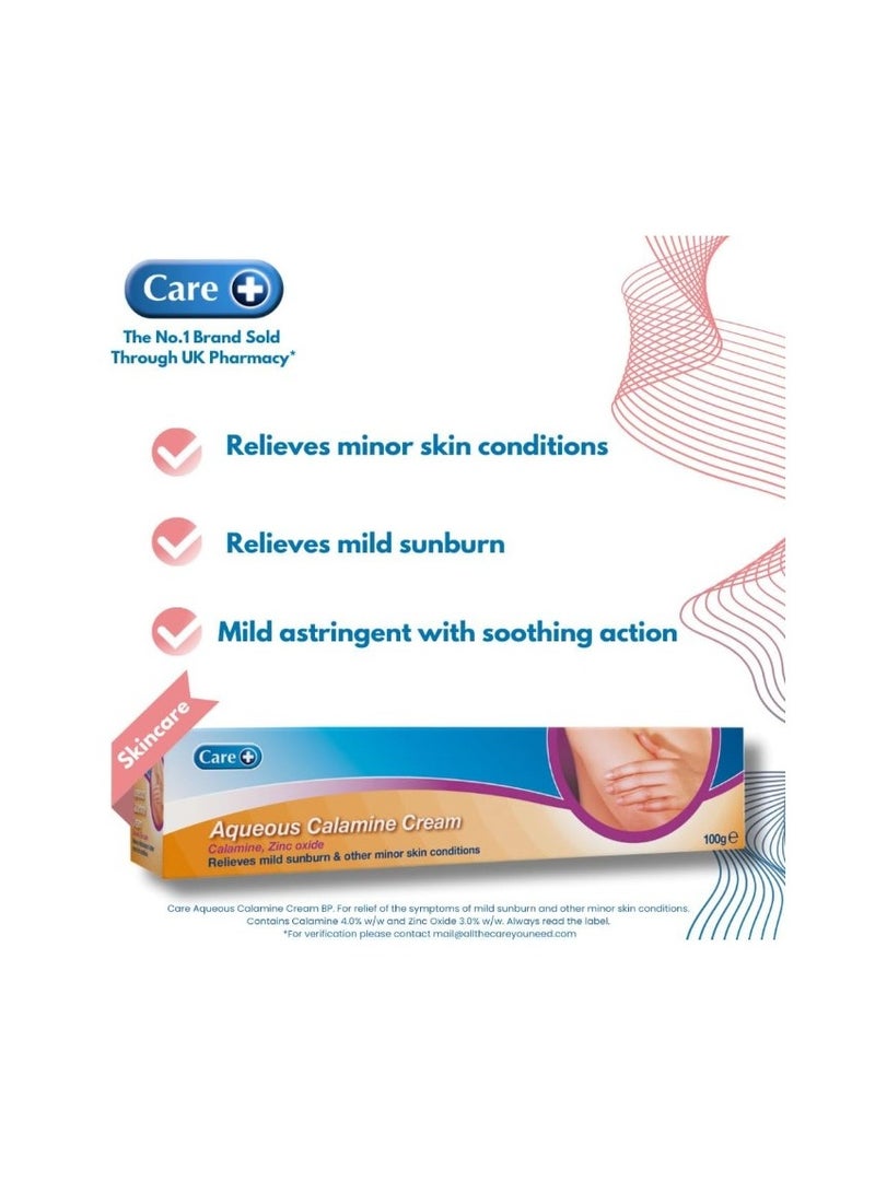 CARE PLUS Care Aqueous Calamine Cream, 100gm  – Sunburn, Soothing Skin Relief  Cream - Image 3