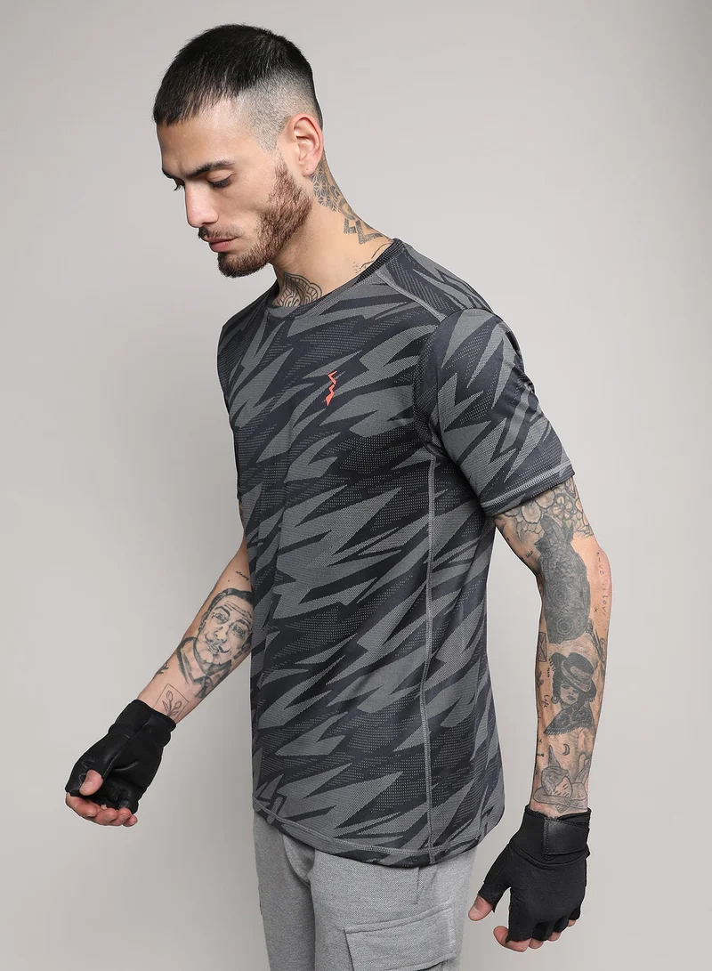 CAHOOT  Men's Grey Printed Dri-Fit Short Sleeve Regular Fit Activewear T-Shirt For Casual Wear | Modern Clothing T-Shirt Crafted With Comfort Fit And High-Performance For Everyday Wear for Men | Best Price UAE