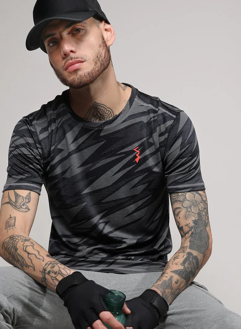كامبوس سوترا Men's Grey Printed Dri-Fit Short Sleeve Regular Fit Activewear T-Shirt For Casual Wear | Modern Clothing T-Shirt Crafted With Comfort Fit And High-Performance For Everyday Wear
