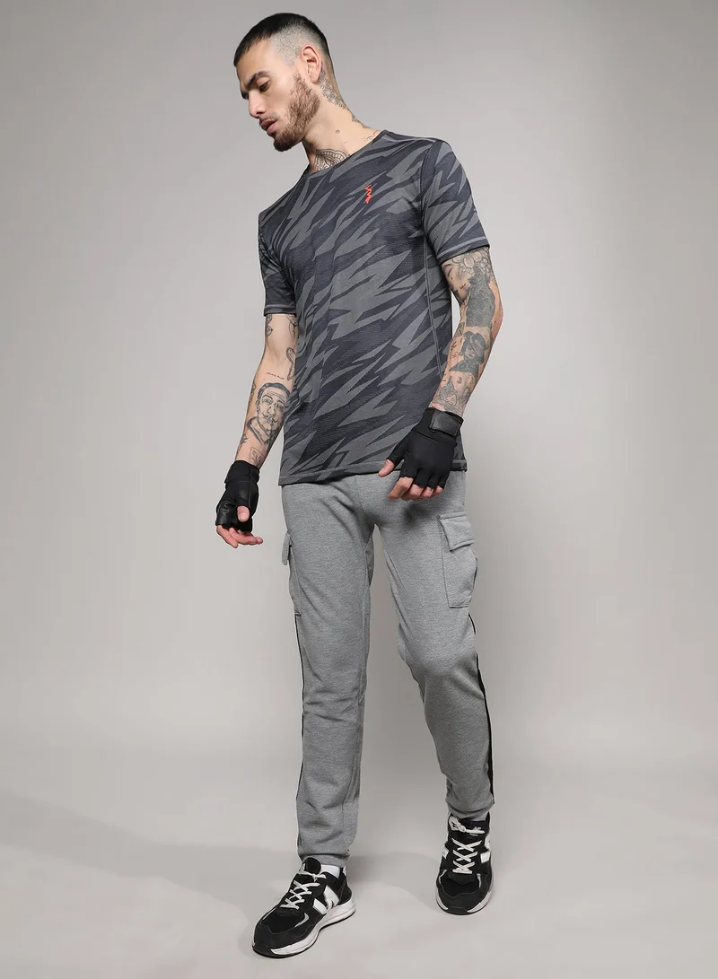 CAHOOT  Men's Grey Printed Dri-Fit Short Sleeve Regular Fit Activewear T-Shirt For Casual Wear | Modern Clothing T-Shirt Crafted With Comfort Fit And High-Performance For Everyday Wear for Men | Best Price UAE