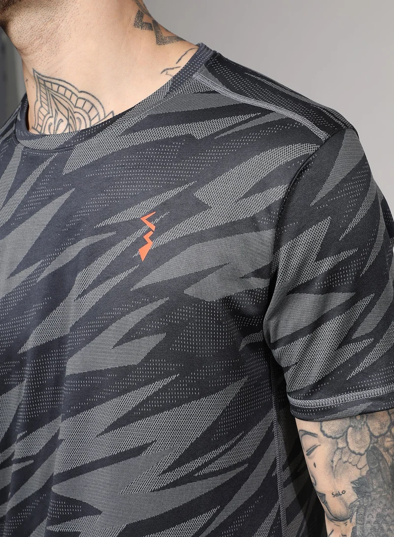 CAHOOT  Men's Grey Printed Dri-Fit Short Sleeve Regular Fit Activewear T-Shirt For Casual Wear | Modern Clothing T-Shirt Crafted With Comfort Fit And High-Performance For Everyday Wear for Men | Best Price UAE