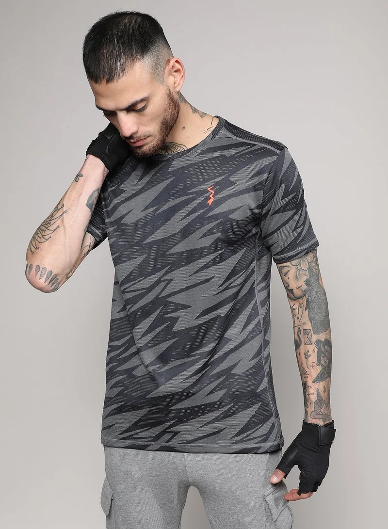 كامبوس سوترا Men's Grey Printed Dri-Fit Short Sleeve Regular Fit Activewear T-Shirt For Casual Wear | Modern Clothing T-Shirt Crafted With Comfort Fit And High-Performance For Everyday Wear