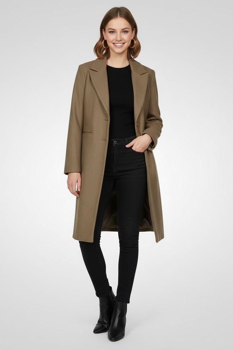 NA-KD Josefine HJ x NA-KD Women Knitted Long Sleeve Trench Coat, Dark Beige - Image 2
