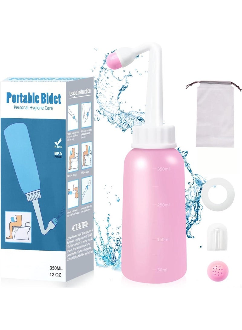 Mini Peri Bottle, 350ml Portable Travel Bidet with Carry Bag, TPE Material for High Temperature Resistance, Essentials for Postpartum Care, Childbirth Cleaner for Women,Men,Baby,Personal Hygiene Outdoor,Camping,Travling(Pink) - Image 1