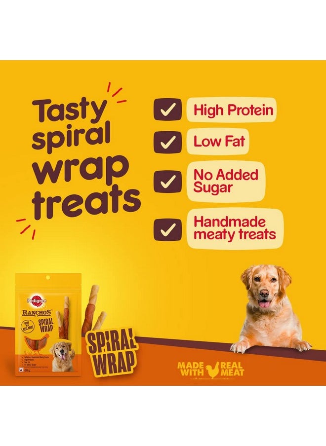 Pedigree Pedigree Ranchos Spiral Wrap (1+ Years) Dog Treats, Chicken & Smokey Lamb Flavour, 60 g (Pack of 12), High in Protein & Low in Fat With No Added Sugar  - Image 4
