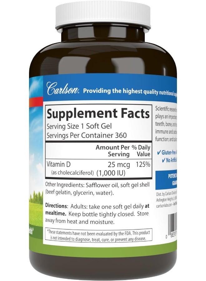 Carlson Vitamin D3 Soft Gels 1000 IU for Bone Health - Image 2