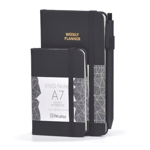 Kitabby – VIVID A6 Size Weekly Planner with Pen & A7 Pocket Size Notebook Combo | Hard Bound Undated Planner with Elastic Band & Pen Loop | 128 Pages | 70gsm Natural Shade Paper | Polymer Coated Paper Cover Material – (Black) - Image 2