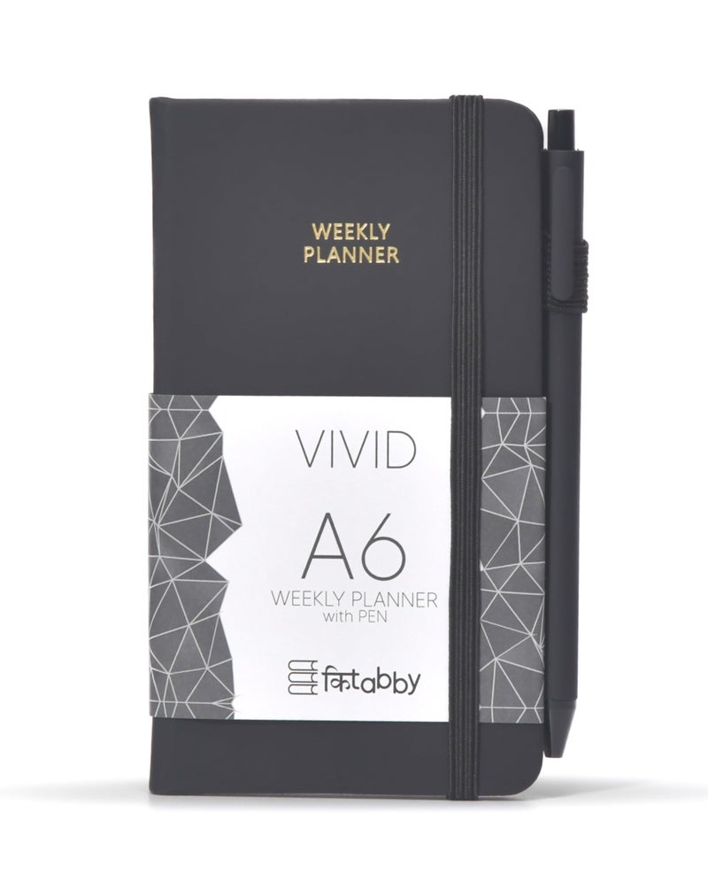Kitabby – VIVID A6 Size Weekly Planner with Pen & A7 Pocket Size Notebook Combo | Hard Bound Undated Planner with Elastic Band & Pen Loop | 128 Pages | 70gsm Natural Shade Paper | Polymer Coated Paper Cover Material – (Black) - Image 3