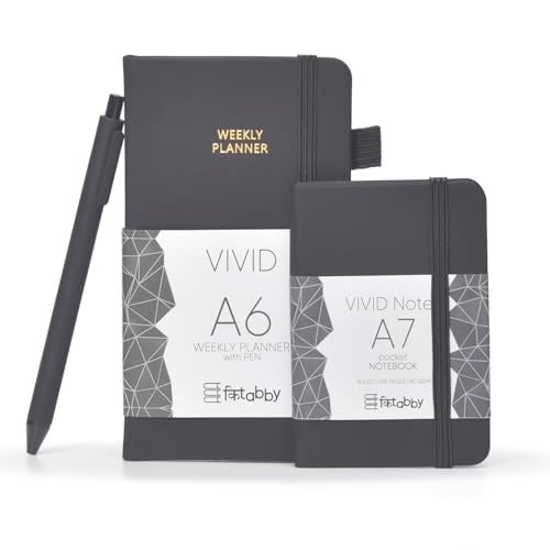 Kitabby – VIVID A6 Size Weekly Planner with Pen & A7 Pocket Size Notebook Combo | Hard Bound Undated Planner with Elastic Band & Pen Loop | 128 Pages | 70gsm Natural Shade Paper | Polymer Coated Paper Cover Material – (Black) - Image 1