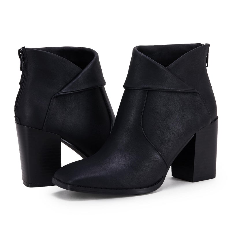 LAICIGO Womens Closed Toe Ankle Boots Slip On Zipper Mid Stacked Chunky Thick Heel Ankle Booties - Image 5