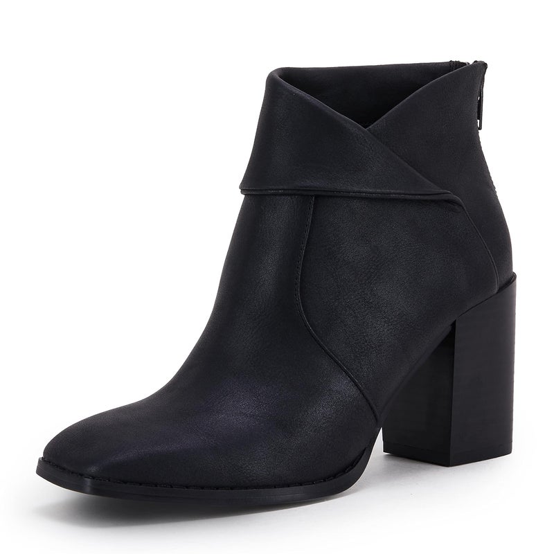LAICIGO Womens Closed Toe Ankle Boots Slip On Zipper Mid Stacked Chunky Thick Heel Ankle Booties - Image 1