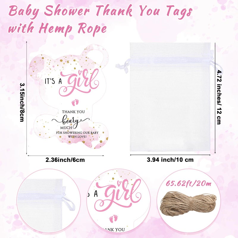 Singhoow 50 Sets Baby Shower Favor for Guests Acrylic Shot Glasses with Bottle Opener Keychains Thank You Tags and Bags Gender Reveal Party Favors for Guest Baby Shower Return Gift(Bear Girl) - Image 4