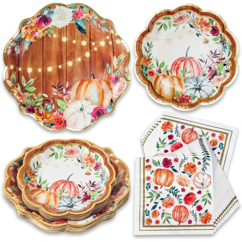 Kate Aspen 62pc FallThanksgiving Tableware Set Party Kit  16pcs 7 inch  9 inch Heavy Duty Disposable Party Plates 30pcs 65 inch Durable Paper Napkins