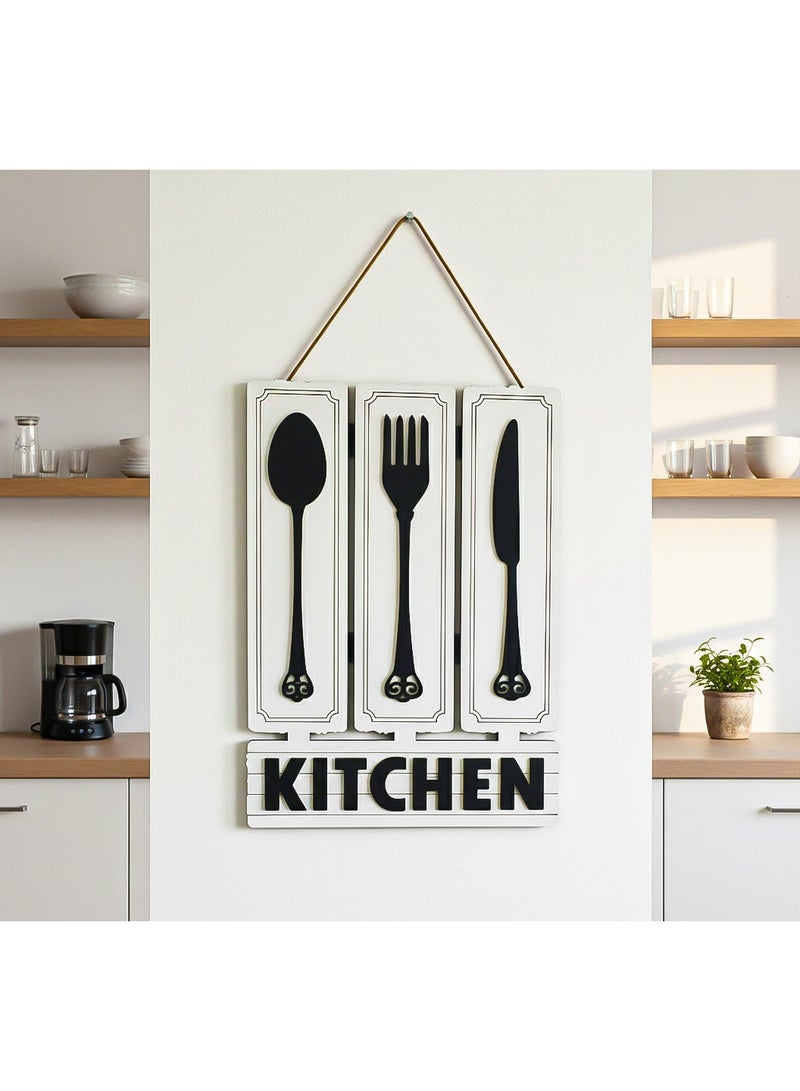 ديكور حائط للمطبخ من الخشب مميز بعبارة Kitchen , تابلوه ديكور للمطبخ, بمقاس 22*32 سم لون اسود و ابيض مصنوع من خشب MDF أسباني فاخر بسمك 8 ملم ليضفي الي مطبخك الجمال و الاناقة - Image 3