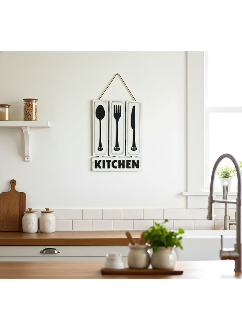 ديكور حائط للمطبخ من الخشب مميز بعبارة Kitchen , تابلوه ديكور للمطبخ, بمقاس 22*32 سم لون اسود و ابيض مصنوع من خشب MDF أسباني فاخر بسمك 8 ملم ليضفي الي مطبخك الجمال و الاناقة - Image 4