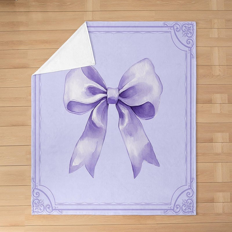 Princess Bow Fleece Blanket Twin 60x80 Inch - Ultra-Soft for Couch Sofa Bed,Dreamy Purple Bowknot Flannel Blanket,Cute Butterfly Knot Fuzzy Plush Throw for Kids Room,Watercolor Bow Tie Room Decor - Image 5