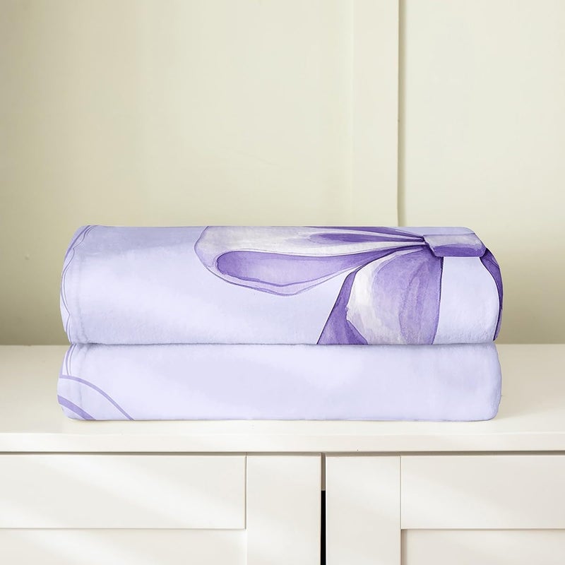 Princess Bow Fleece Blanket Twin 60x80 Inch - Ultra-Soft for Couch Sofa Bed,Dreamy Purple Bowknot Flannel Blanket,Cute Butterfly Knot Fuzzy Plush Throw for Kids Room,Watercolor Bow Tie Room Decor - Image 3