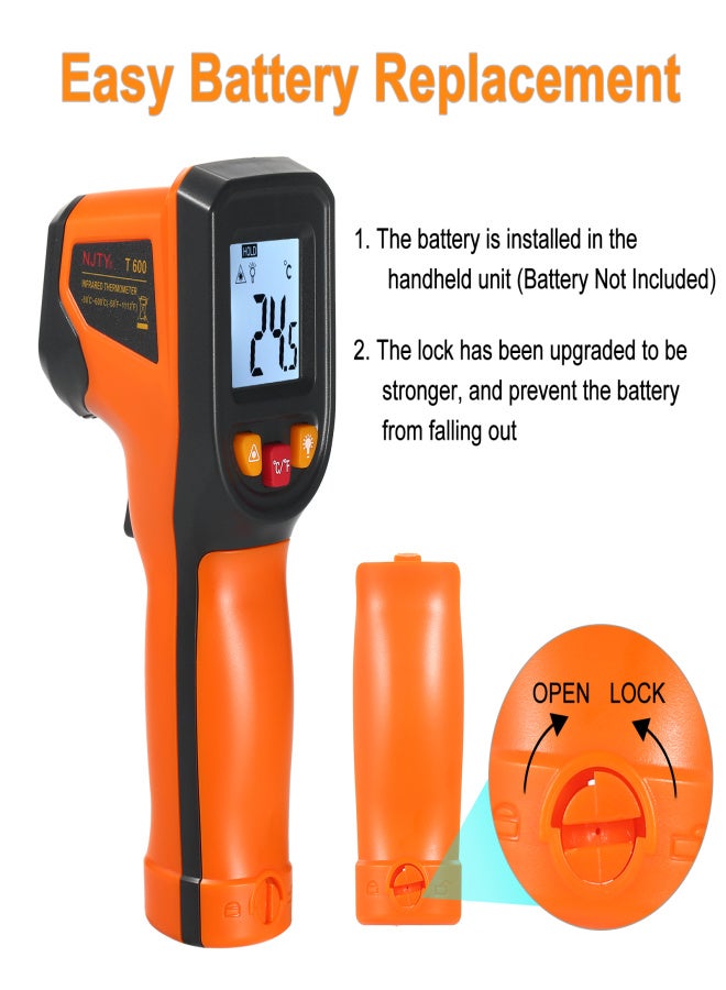 NJTY Infrared Thermometer Non-Contact Digital Temperature-50°C~600°C(-58°F~1112°F) IR Thermometer for Industrial, Kitchen Cooking, Automotive, Not for Human Body Temp - Image 3