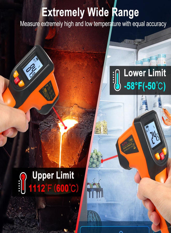 NJTY Infrared Thermometer Non-Contact Digital Temperature-50°C~600°C(-58°F~1112°F) IR Thermometer for Industrial, Kitchen Cooking, Automotive, Not for Human Body Temp - Image 2