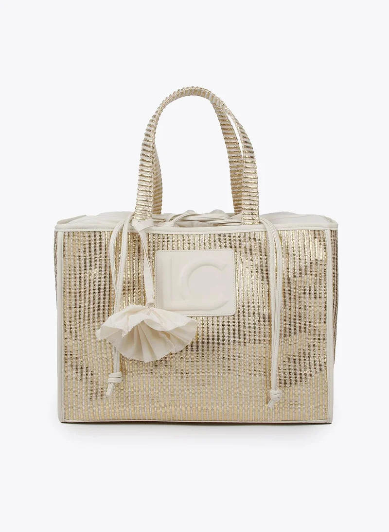 Lola Casademunt Large metallic raffia-effect tote bag
