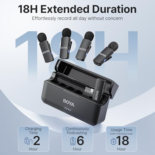 BOYA BY-V4U Wireless Lavalier Microphone for iPhone 15/16 Series Type C Smartphone with Charging Case, 4-Channel Mono Output, Omnidirectional Noise Cancelling Lapel Mic for Video Recording Podcast - Image 2